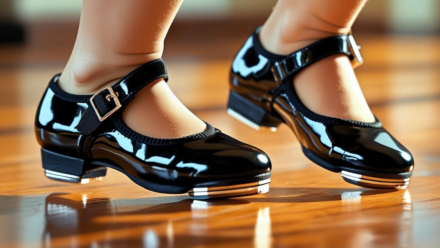 Beginner child wearing buckle strap tap shoes
